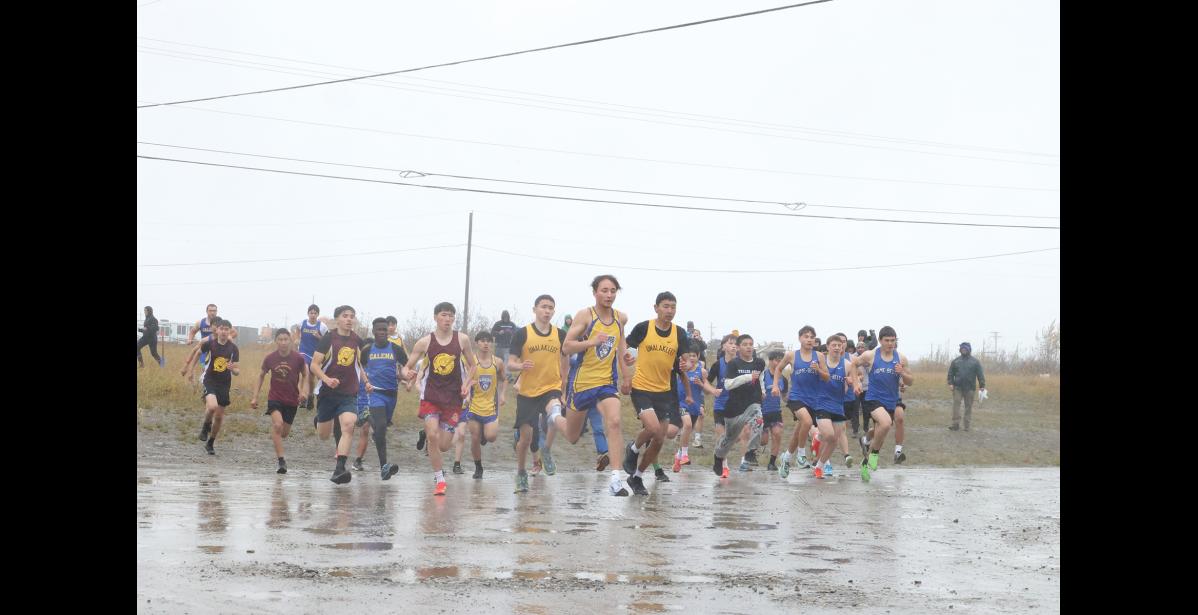 Photo by Ariana Crockett O'Harra OFF THEY GO— The boys high school race gets underway at the Nome-Beltz Musk Ox Classic on Saturday, Sept. 6.