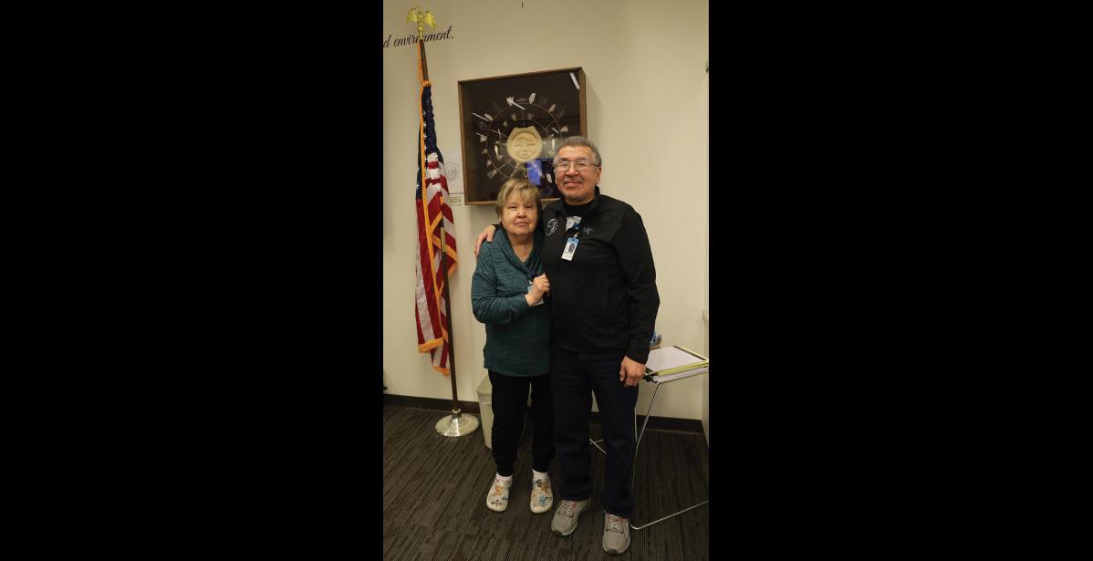 Photo by Megan Gannon BOARD MEMBER OF THE YEAR — Berda Willson poses with NSHC Board Chair Preston Rookok after being voted Board Member of the Year.