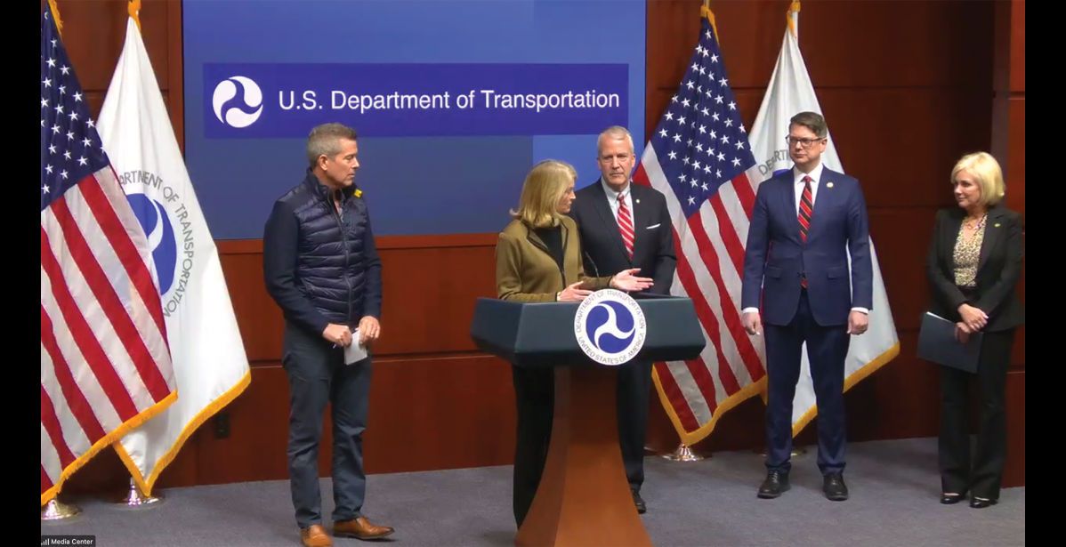 Dept. of Transportation Secretary Sean Duffy, Senator Lisa Murkowski, Senator Dan Sullivan, Congressman Nick Begich and NTSB officials held a press conference after the Bering Air crash in February 2025.