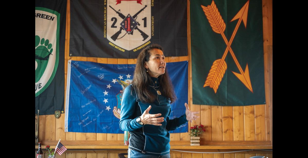 CAMPAIGN STOP— U.S. Senate candidate Mary Peltola speaks at a campaign event held at the Nome VFW Post #9569 on Tuesday, August 11. Photo by Ariana Crockett O'Harra