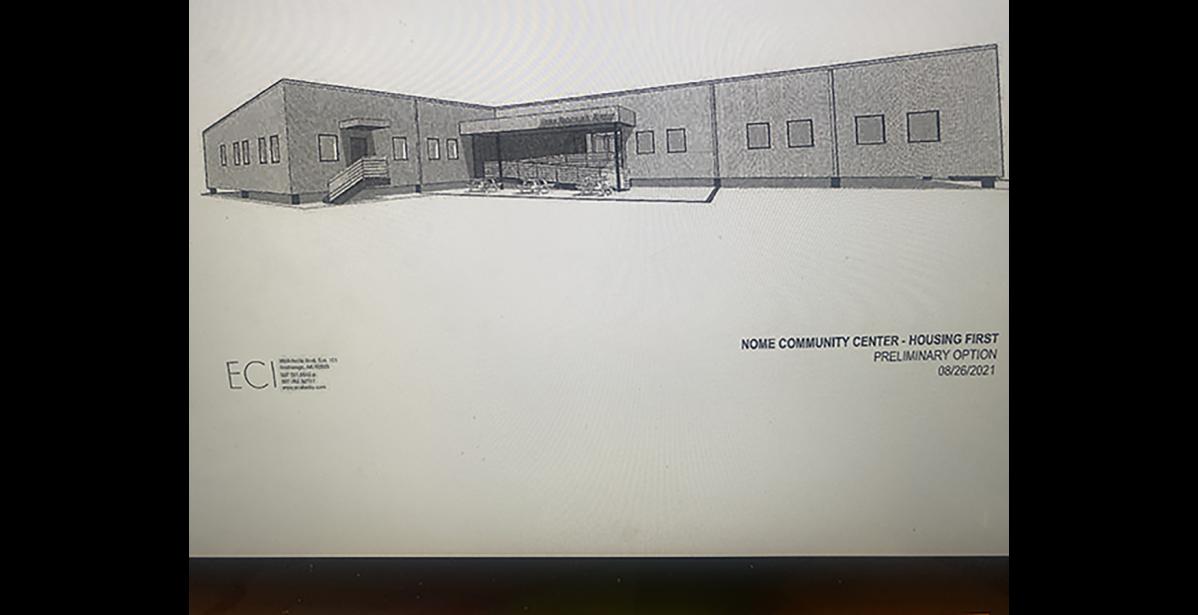 Graphic depicts a Housing First preliminary design rendering. The Nome Common Council voted to support NCC’s Housing First project.