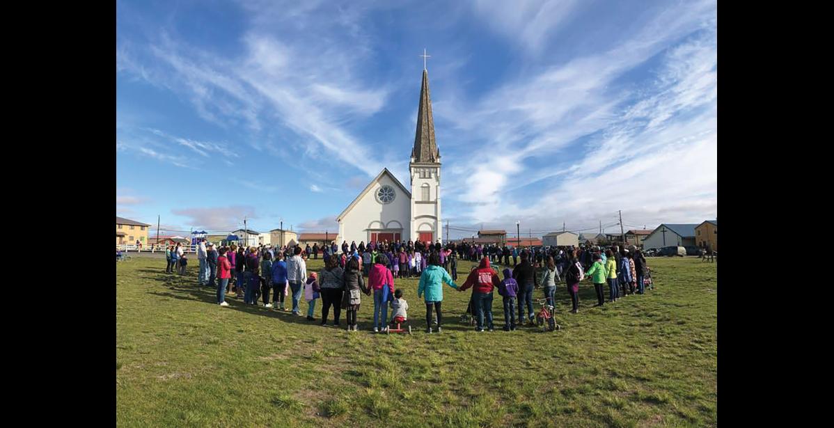 Photo by Derek Martin WALK FOR ASHLEY— Nome residents gathered to stand in solidarity with missing 10-year-old Ashley Johnson-Barr from Kotzebue, on Thursday. The body of the girl was found the next day near Kotzebue.