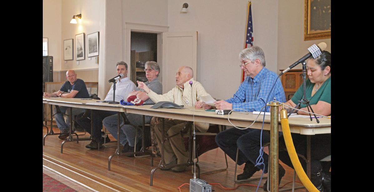 Photo by Diana Haecker The Nome Common Council convened for an emergency meeting addressing Covid-19 measures, on March 17, 2020, at Old St.Joe's