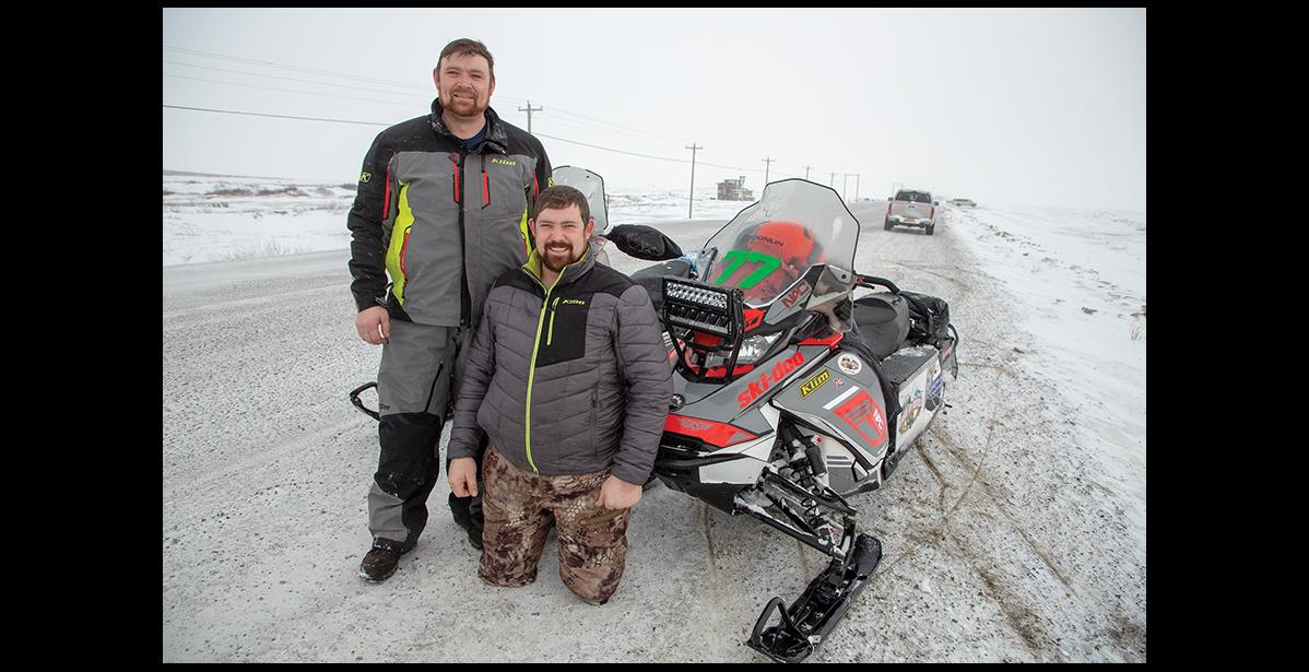 Photo by James Mason TRAIL CLASS—The Hale Brothers, Team 77, were the first Recreational Class riders to Nome. Joseph is on the left, Israel on the right.
