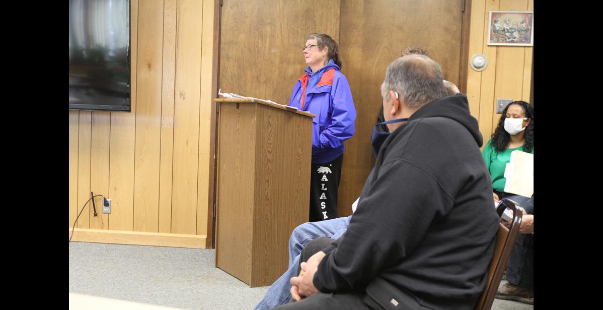 File photo by Diana Haecker Jodeen Mueller addressed the City Council last year and shared with the panel the realities of being homeless and that help is much needed for Nome's homeless.