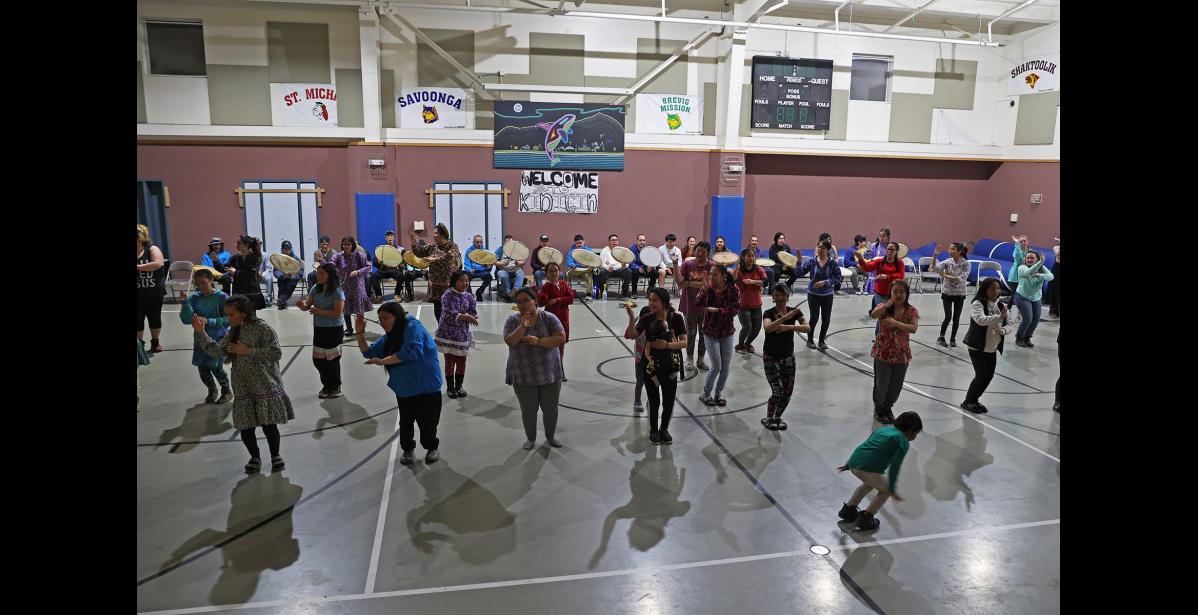 Photo by Megan Gannon FINAL ACT — The grand finale saw drummers and dancers from all the groups join each other on the floor.