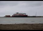 The MS Roald Amundsen at dock at the port of Nome.