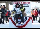 Photo by Diana Haecker Dallas Seavey and his lead dogs Arrow and Sebastian after winning this year's Iditarod.