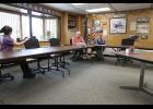 Photo by Diana Haecker City Manager Glenn Steckman and Mayor Richard Beneville hold a press conference on Monday. KNOM's Emily Hofstaedter records.