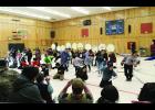 Photo by Peter Loewi CELEBRATION— Over 100 people came out Wednesday, April 27 to dance, drum, or just watch at the St. Michael community gym. The event marked the end of a RurAL CAP workshop with acclaimed Yupik artist Aassanaaq “Ossie” Kairaiuak.